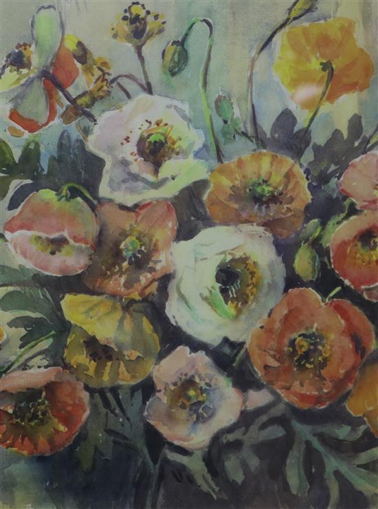 Watercolour, still life of poppies 38 x 28cm.